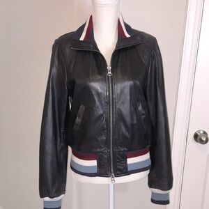 We The Free by Free People Insulated Lamb Leather Varsity Bomber Jacket w Knit